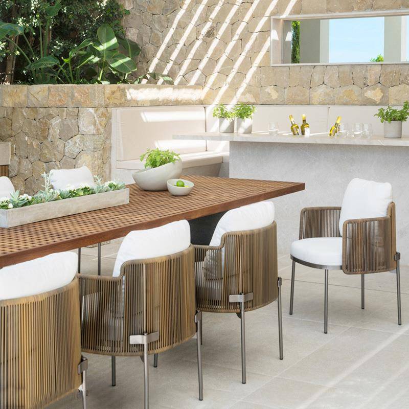 户外桌椅组合咨询客服台庭院闲柚木休藤椅家具酒店阳样板间室外藤