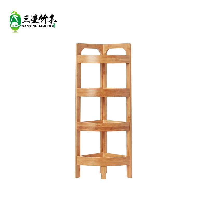 竹制三角置物架四层落地式家用客厅墙角书架浴室角落收纳置物架