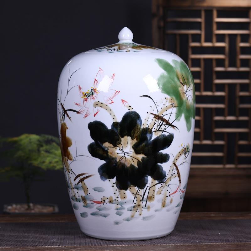手174绘陶瓷米缸密5环0缸斤100斤装米桶保储存水缸封瓷罐陶瓷酒带