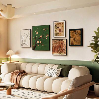 宋代学客装饰画法式厅复古定制木头沙发背美景组合壁画南洋中古卧