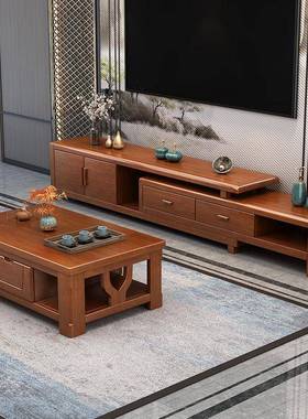 新中式实木电柜家多功能38531客厅墙柜简约地柜小视户可型用伸缩