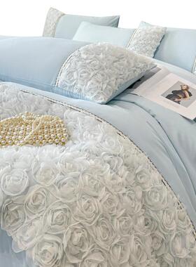 纯立体玫瑰棉被套四件套否全棉棉款水洗磨mc10532毛新床单床笠款