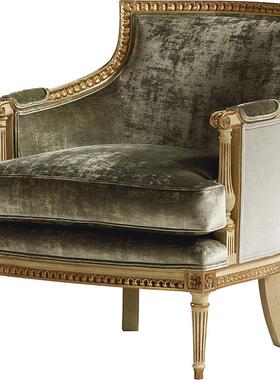 法式端美实木雕式花欧式设计老虎布椅单人休闲椅高86419奢华艺沙