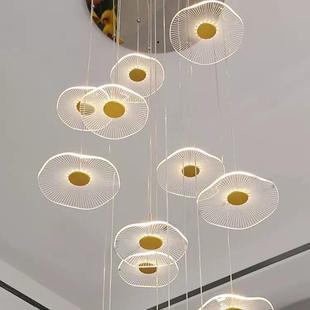 墅荷叶楼梯吊灯式 复楼别创意客厅大灯餐厅灯675具l公oft寓旋转长
