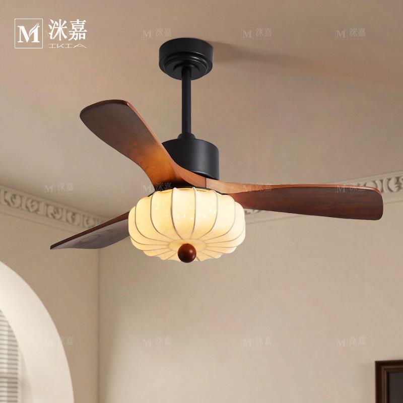 宋代风格实木吊扇灯六档变速适用客厅寝室复古吊扇灯