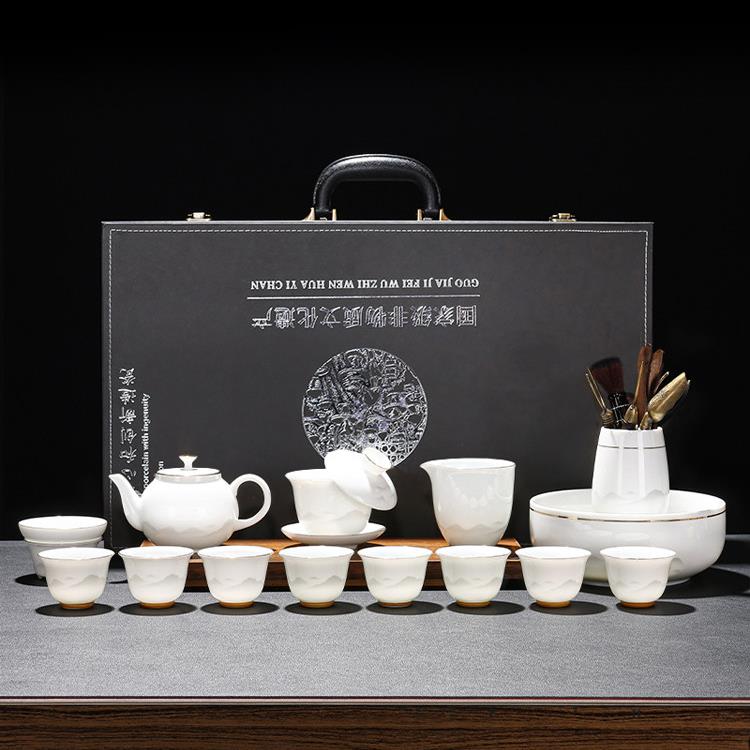 景德镇汝窑2025新款白瓷功夫茶具套装陶瓷茶壶悬停盖碗茶杯轻奢高