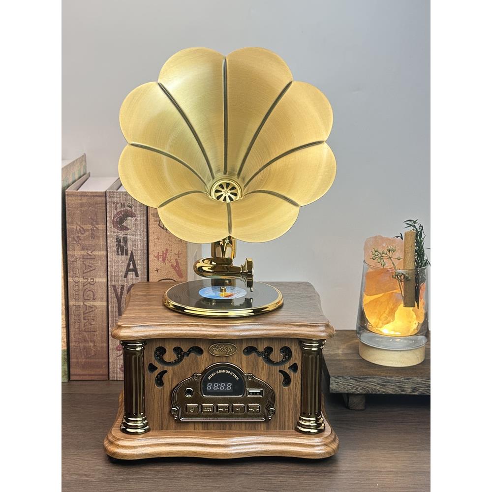 覆古留声机黑胶唱片扬声器客厅木制古董装饰品创意蓝牙小扬声器礼