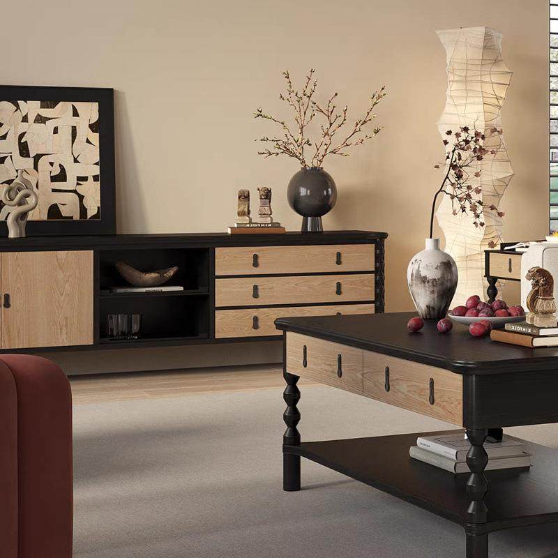 复古调性合实木电视无品牌/柜美式式中古客厅视茶几电视柜法组储