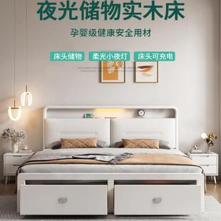 LBS现代简约实木抽屉高箱储物床.米主卧双人床.床色气压收白纳床