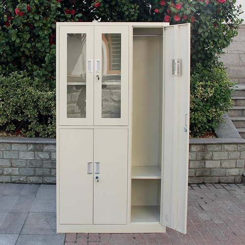 加公厚铁皮文件柜五门DEU更柜储物柜钢制办玻璃书带柜锁衣资料档