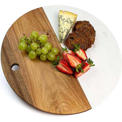 LL023木拼接大理石砧板芝士板披盘水萨果盘圆形挂式菜板携便家用