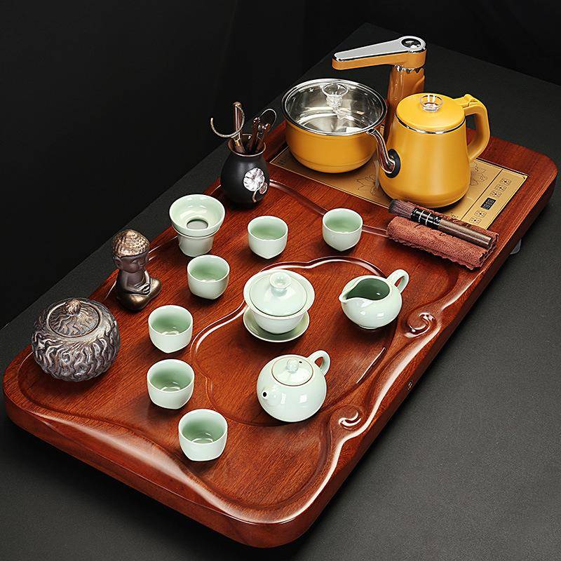 茶功茶具套客装花梨木茶家用花梨整块实木茶盘台夫高档茶具全自动