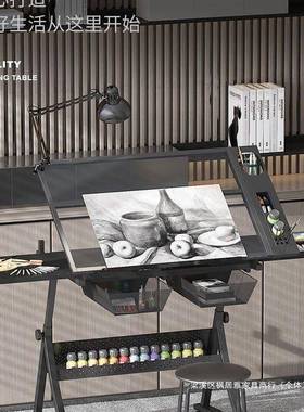 美绘图电桌画架术升降书画画家用制脑图设计师书桌工IXY绘作台桌