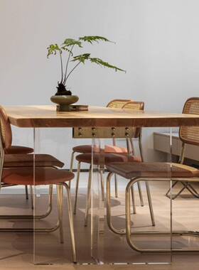 日蜡式白木实木大板餐桌客原厅悬浮公木书桌办YIA电脑写字桌