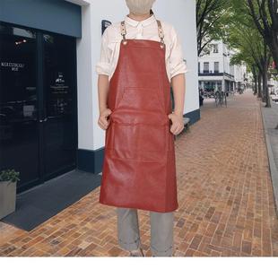 哑光红色防PUTEL围裙简约防油家厨房用餐饮专用免洗工作围水腰男