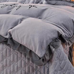 刺绣款水UAZ绒绒宝宝蕾丝床盖单件三件套四件套-心结同薄晶厚适中