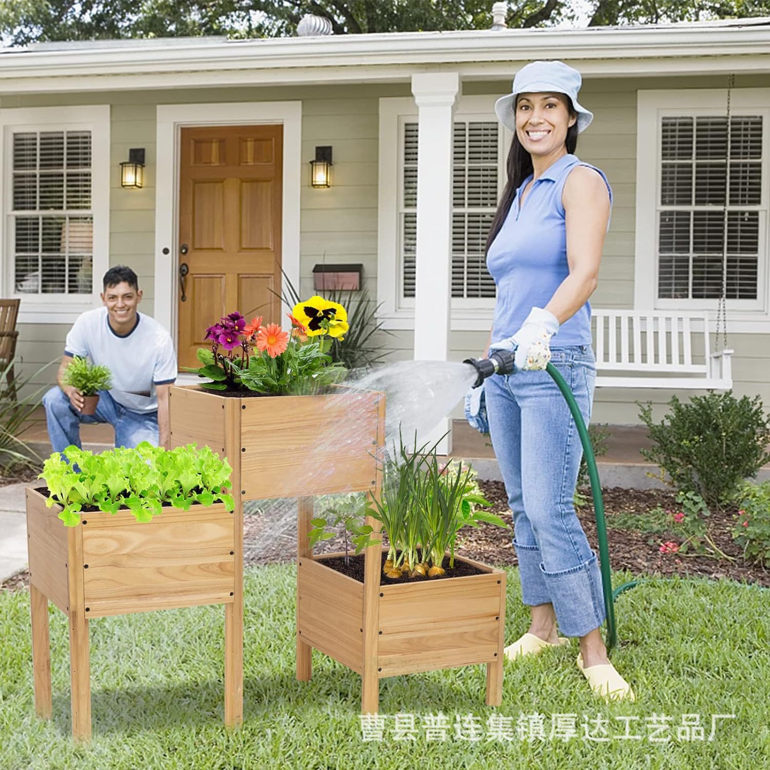 室内户外花架多肉架阳台种植箱实木移动花箱花架复古蔬菜种植架