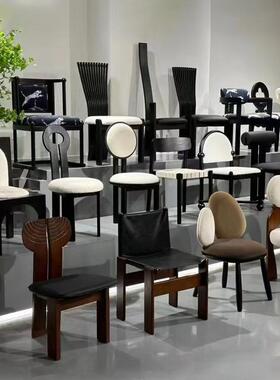 法式复古餐椅计家用实Y800木色钥匙椅黑设款师人鱼椅中古诧寂风