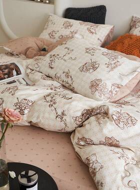 205新全棉简约小清新四件20641套2床被套床笠纯单棉三件套卧款室