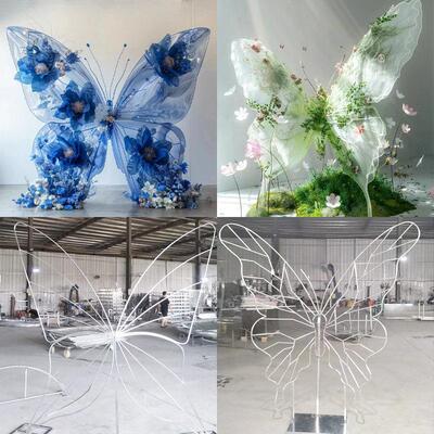 大型铁艺美陈蝴蝶造景网红打卡彷真蝴蝶婚庆道具插花艺摆件可定制