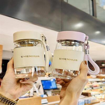 日本代购高硼硅玻璃杯小巧便携简约风带刻度水杯女生耐高温泡茶杯