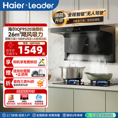 海尔26m³大吸力变频抽油烟机家用静音厨房顶侧三吸97520Leader