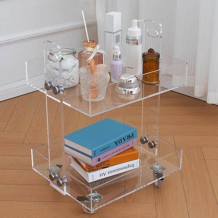 亚克力边边几角几透明可移小车LEF床头柜轻推奢茶几客厅多层推动