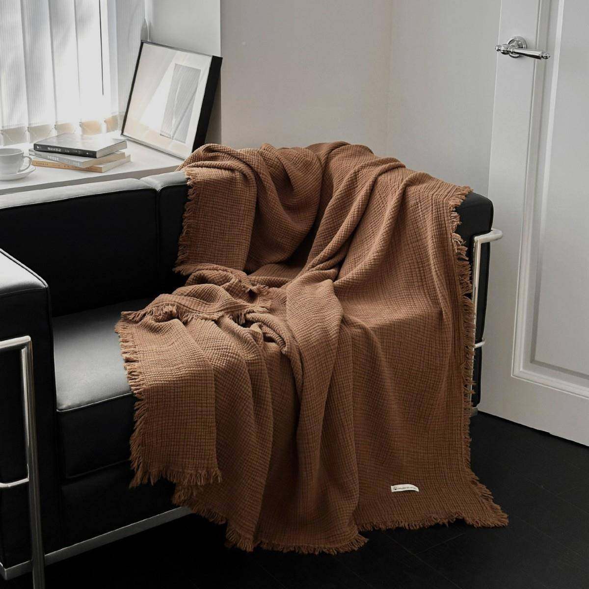 布M3NO中式素色纯毯棉纱盖VNW毯沙发巾午休被柔软透气夏车用薄毯