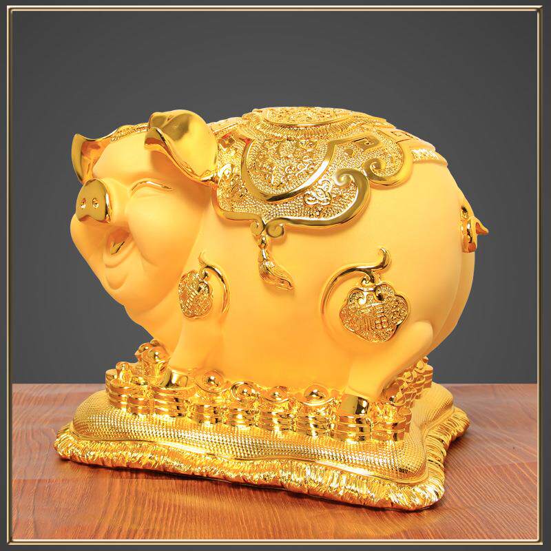 金猪件招财生肖猪创意存钱罐可爱摆厅家居客电CXI视柜饰品艺树脂