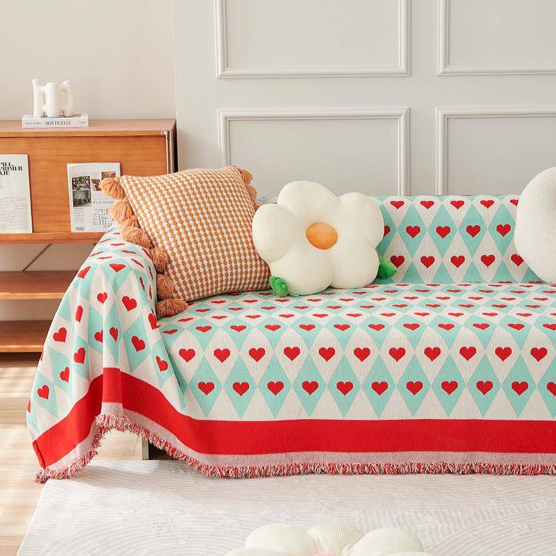 V4季5爱心沙发盖布PYC四沙通用防猫O抓发套罩沙发巾全盖沙发毯202