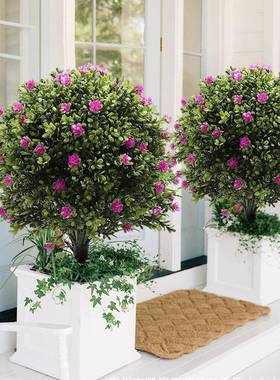 跨境热销仿真绿JQN植地树球形盆景尤加利锥形户树庭院圣插诞装外