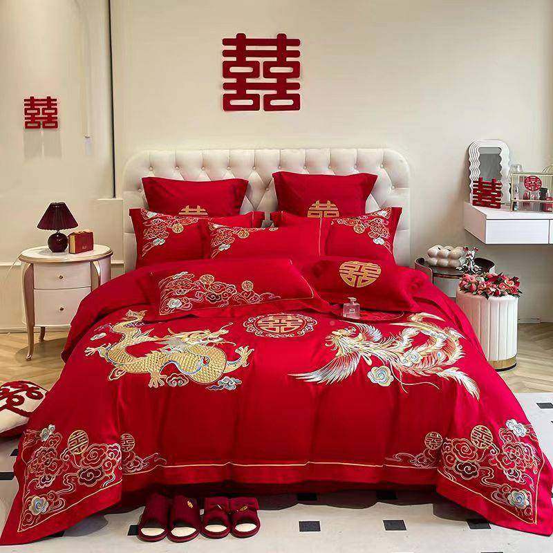 中式高件档婚庆四套大红色床43单笠被套刺绣婚结婚陪嫁房床上床用,床上用品,婚庆床品套件,淘宝优惠券,粉丝福利购,淘宝优惠卷