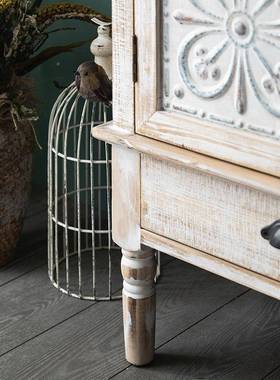 美式乡村玄关柜ZHA3501实木雕花旧复古餐边厅柜宿靠墙民客装饰做