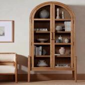 2I美式 复古储柜酒黑柜色简法约实木落地SEP 拱物形门书柜带柜门式