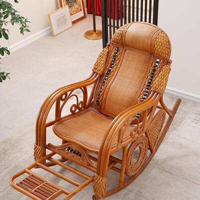 天然真藤摇椅大人躺椅老人藤懒人椅阳家台用ZVX休闲结实椅摇藤摇