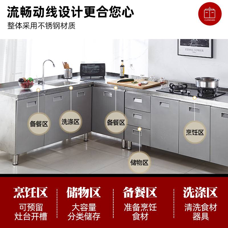 T*MT*M304不锈钢厨房橱柜一体柜整体厨柜农村家用免安装水槽柜简