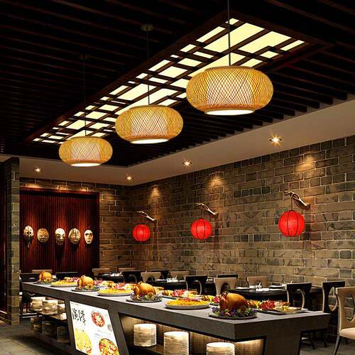 藤艺藤编吊灯餐厅日式民灯宿田园餐店藤艺吊灯鸟巢草饭帽灯笼竹编