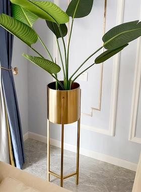 简约现代15380轻奢客厅装饰不锈钢架落地式高电视柜墙边脚角花盆