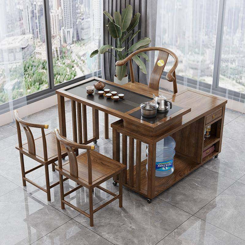 实木茶桌转式茶台阳移台小户型动1带米1BFW.旋2米桌椅组合橡胶木,商业/办公家具,茶台/茶桌,淘宝优惠券,粉丝福利购,淘宝优惠卷