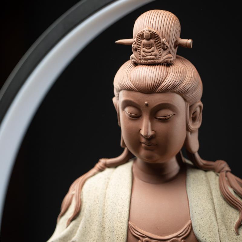 中式陶瓷观音菩萨客厅电视柜玄供奉复装古创意关紫世砂IPM摆件饰