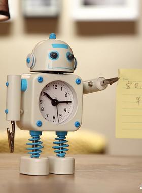 夹子金属机器人钟闹钟学生用卡通童可爱静音闹钟儿FIQ家创意小闹