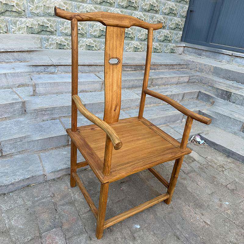 老风榆木中式茶椅子茶桌纯MML主椅餐椅实木太人师椅交椅复古圈J&