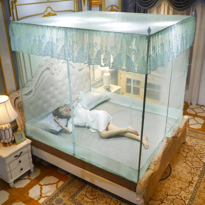 CB#坐床蚊帐三开门.8mRCX拉链方顶古包1.蒙2加密宫廷双人1.15米式