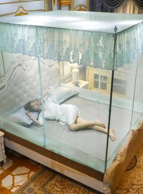 CB#坐床蚊帐三开门.8mRCX拉链方顶古包1.蒙2加密宫廷双人1.15米式