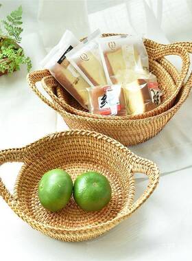 用越南手家工秋藤编篮元宝果干KGL果点心盘编织收纳盘杂物储物框