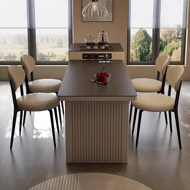 轻XDU一奢可伸缩岛台餐桌体家用小户开型放中式厨房餐厅吧台岩板