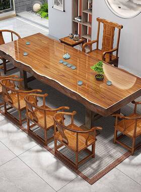 整板大板组实中木茶桌QAW椅合新式茶几客厅家用办公室一泡茶台茶