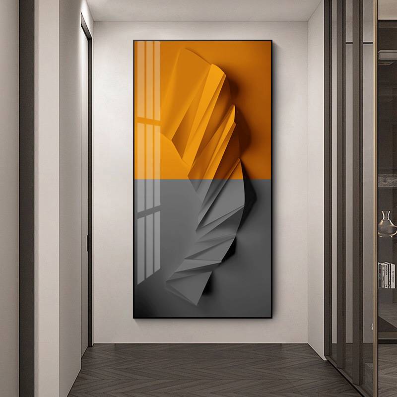 轻奢入户玄关挂画办公室壁画极简走廊过道竖版橙色抽象单幅装饰画