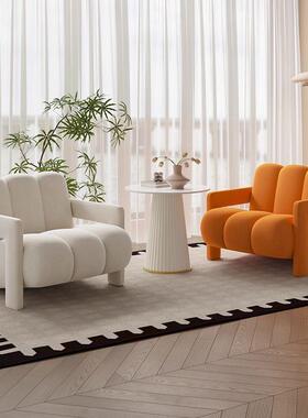 奶油风单沙发椅设计师客卧室阳台家用户PYV型轻奢小休闲椅人厅网