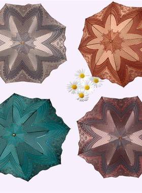 复刺绣丝伞女神范两折FER亮片花边伞防晒伞精工刺绣黑色蕾紫古外